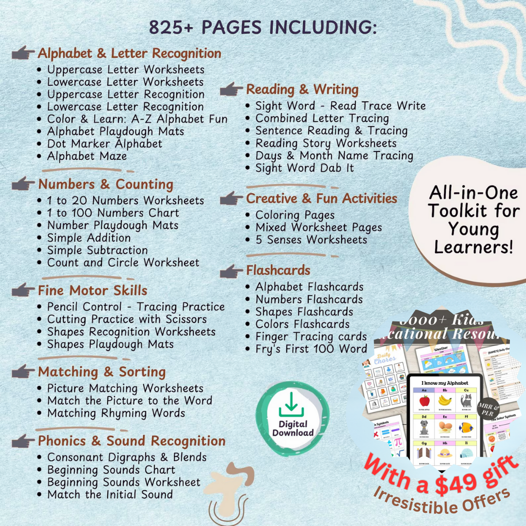 825+ Page Preschool Learning Worksheets Bundle